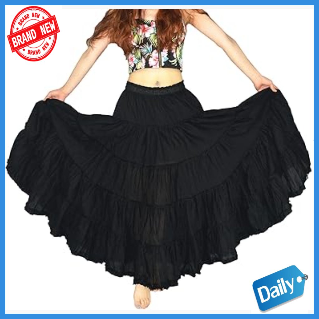 Cotton Maxi Skirt Tiered A-Line Pleated Boho Dance Long Full